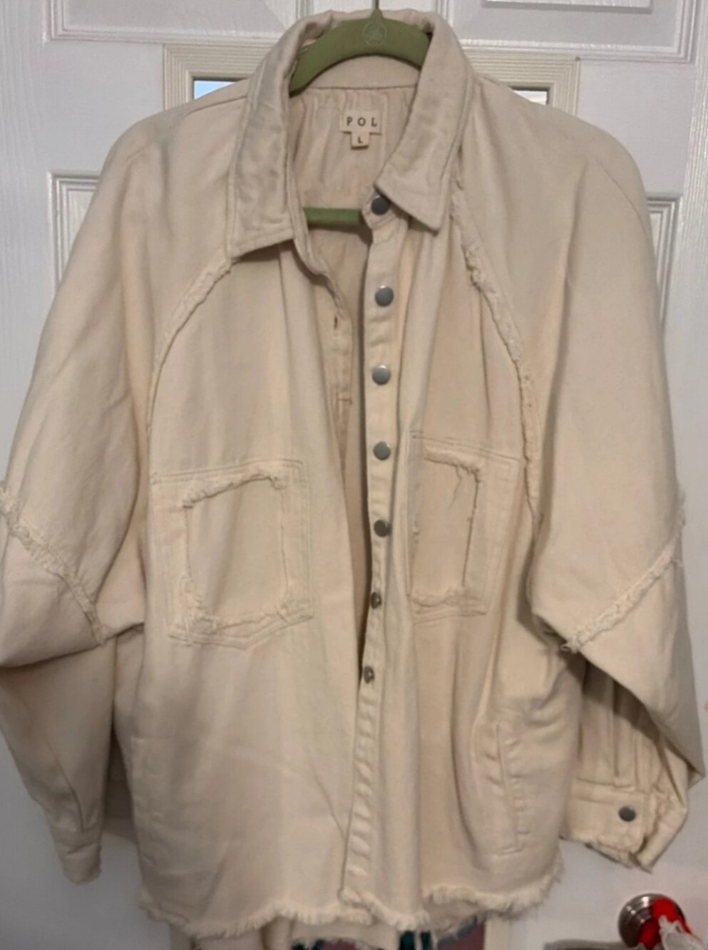 POL Cream Collared Button Shacket EUC